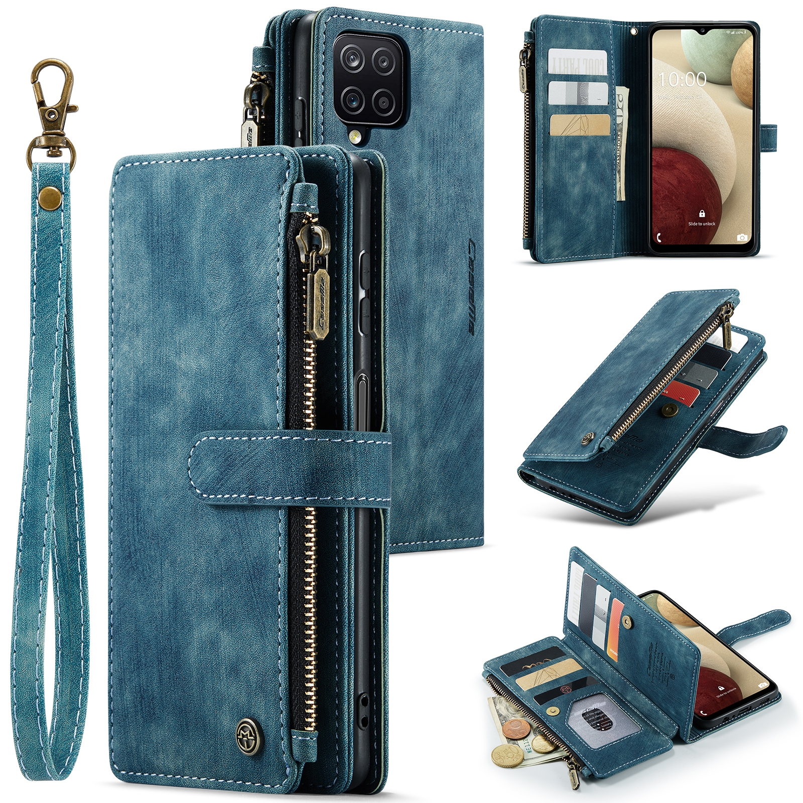(New)For Samsung Galaxy A12 CaseMe-C30 PU + TPU Multifunctional Horizontal Flip Leather Case with Holder & Card Slot & Wallet & Zipper Pocket