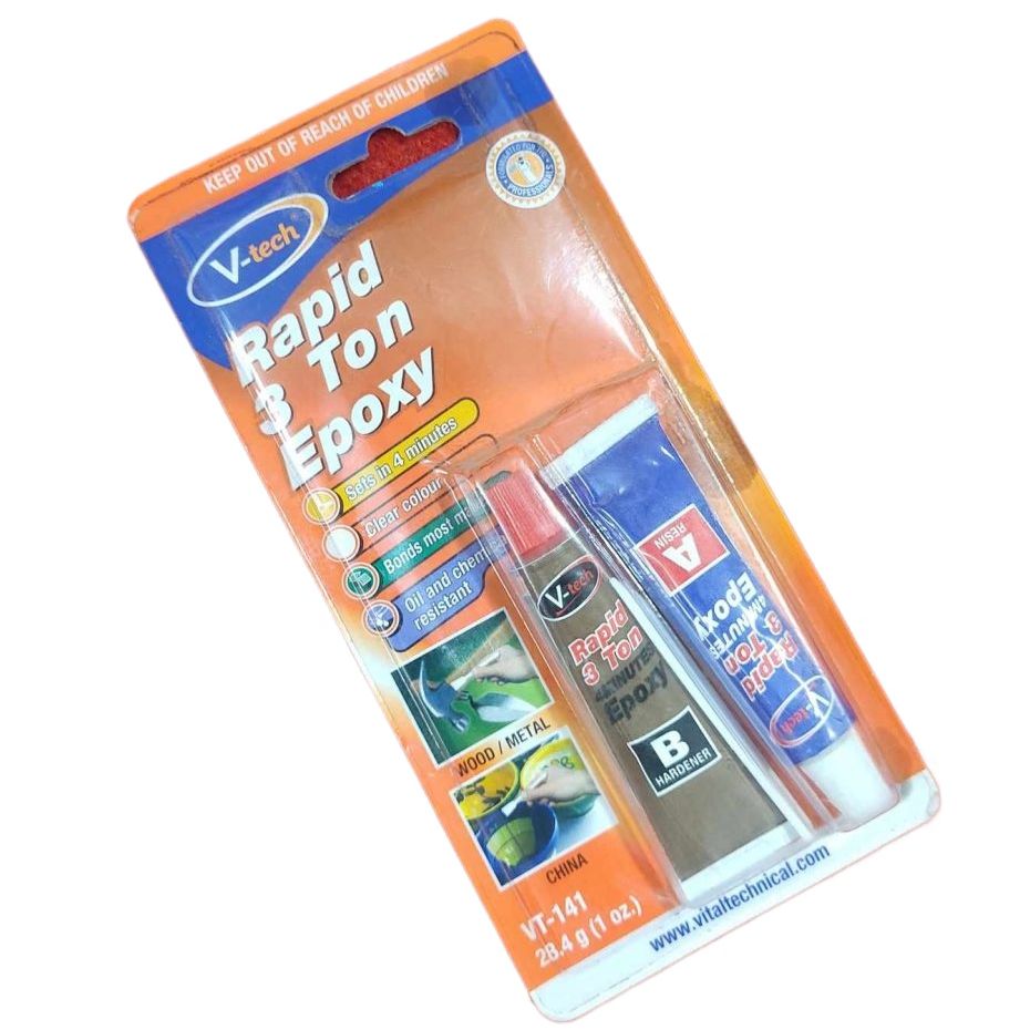AB Epoxy Adhesives VT-141 Vtech Rapid 3 Ton 4 Minutes Epoxy Clear 28.4gm V-TECH RAPID 3 TON EPOXY Adhesives A Resin B Hardener 4 Minute Negative Positive Epoxy