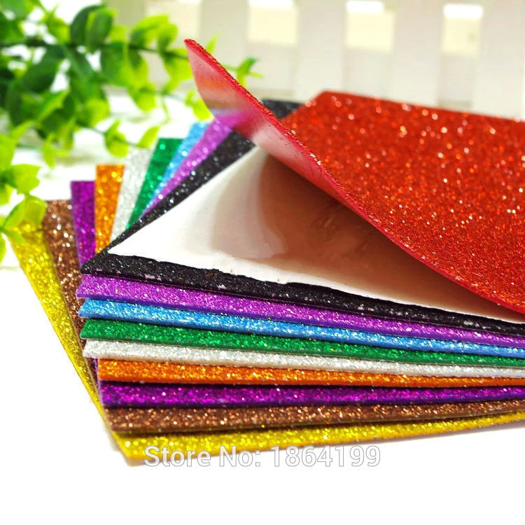 Craft Foam SELF ADHESIVE Glitter Foam Sheets A4 Pack of 10 Assorted. 