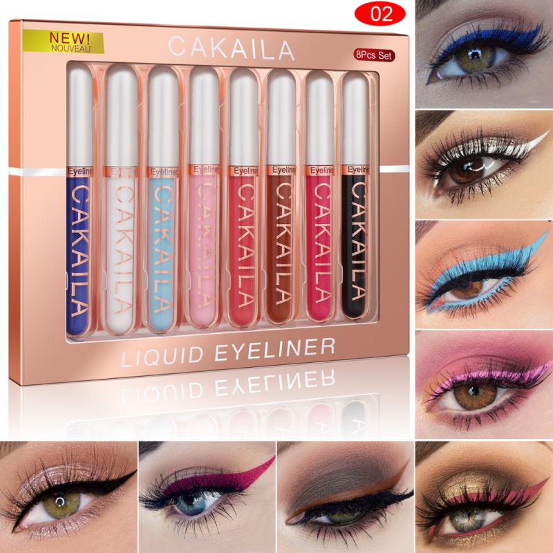 CAKAILA 8-color Matte Glitter Eyeliner Set Quick-drying Waterproof Eye Liner Pen Make Up Eyeshadow Cosmetics Non-smudge. 