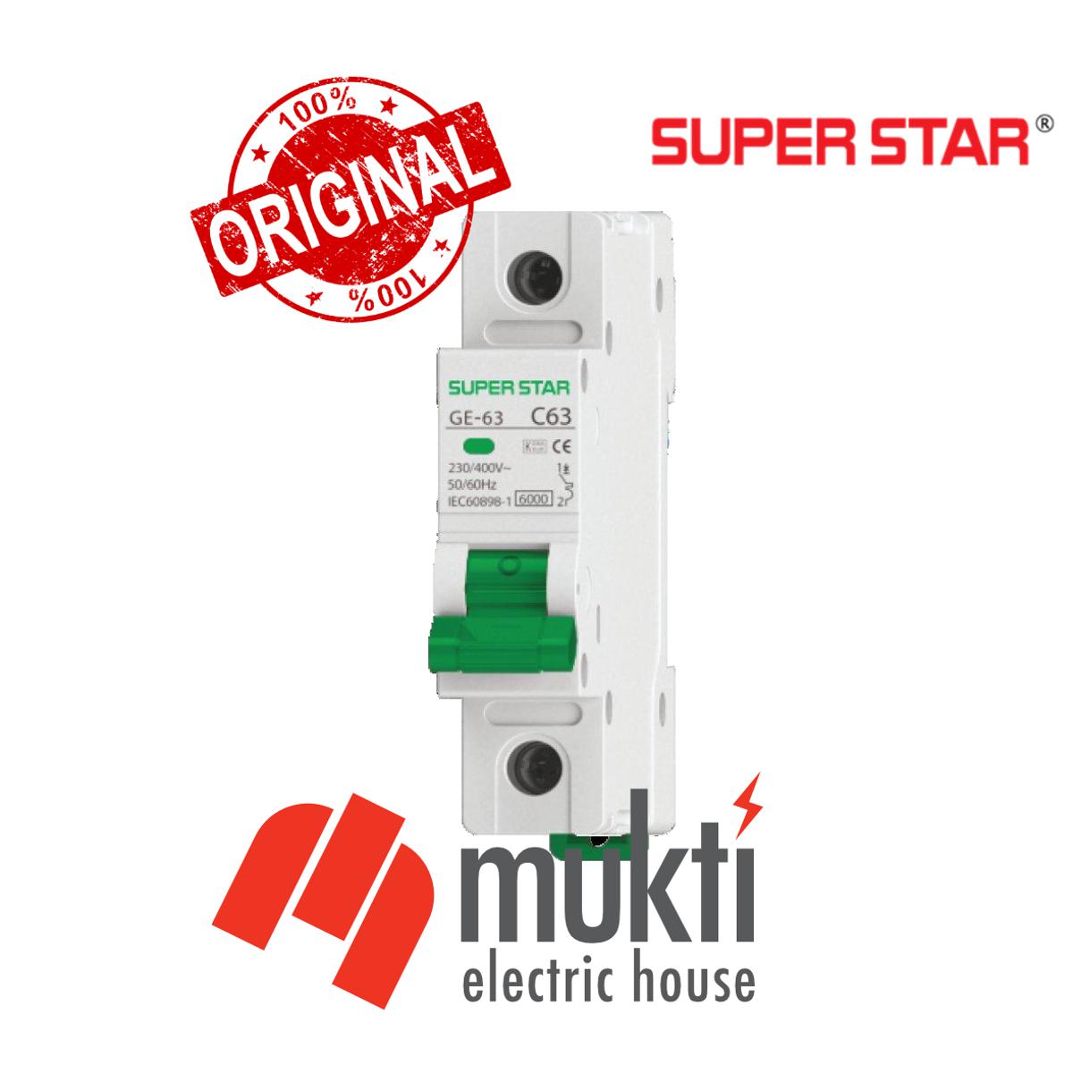 SUPER STAR MCB SP 63A 3kA Miniature Circuit Breaker Single Pole 1P SSG SUPERSTAR