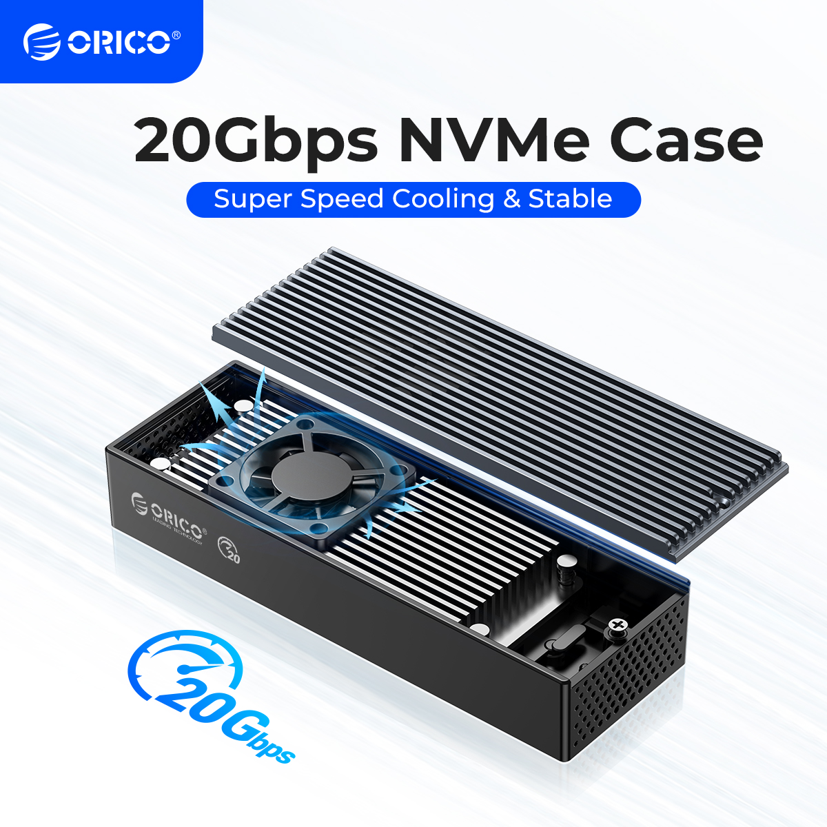 ORICO LSDT 20Gbps M.2 NVME SSD Case with Built-in Cooling Fan Type-C M2 NVME SSD Enclosure For M.2 NVME 2230 2242 2260 2280 SSD