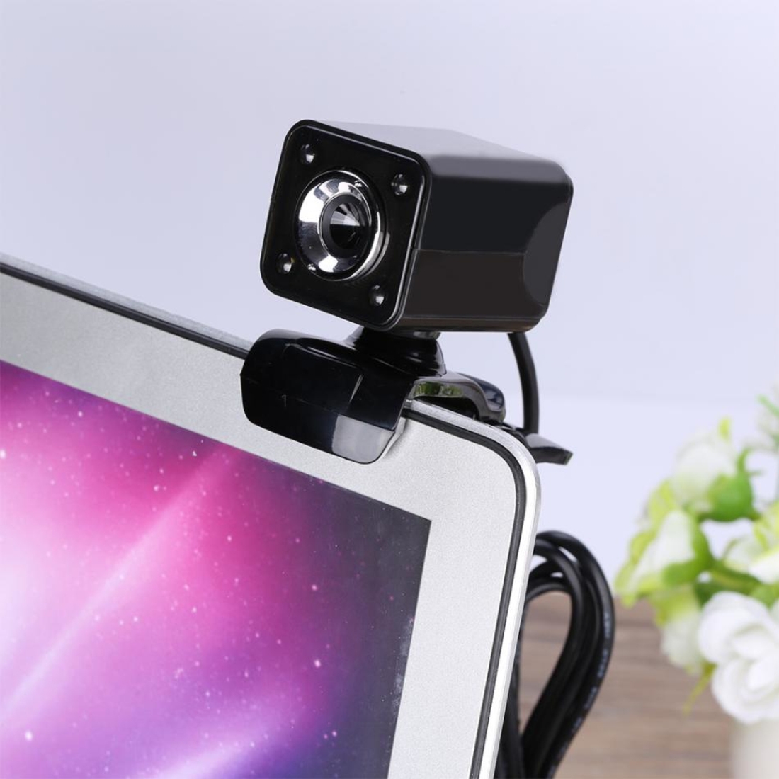 A862 360 Degree Rotatable 480P WebCam USB Wire Camera with Microphone & 4 LED lights for Desktop Skype Computer PC Laptop, Cable Length: 1.4m. 