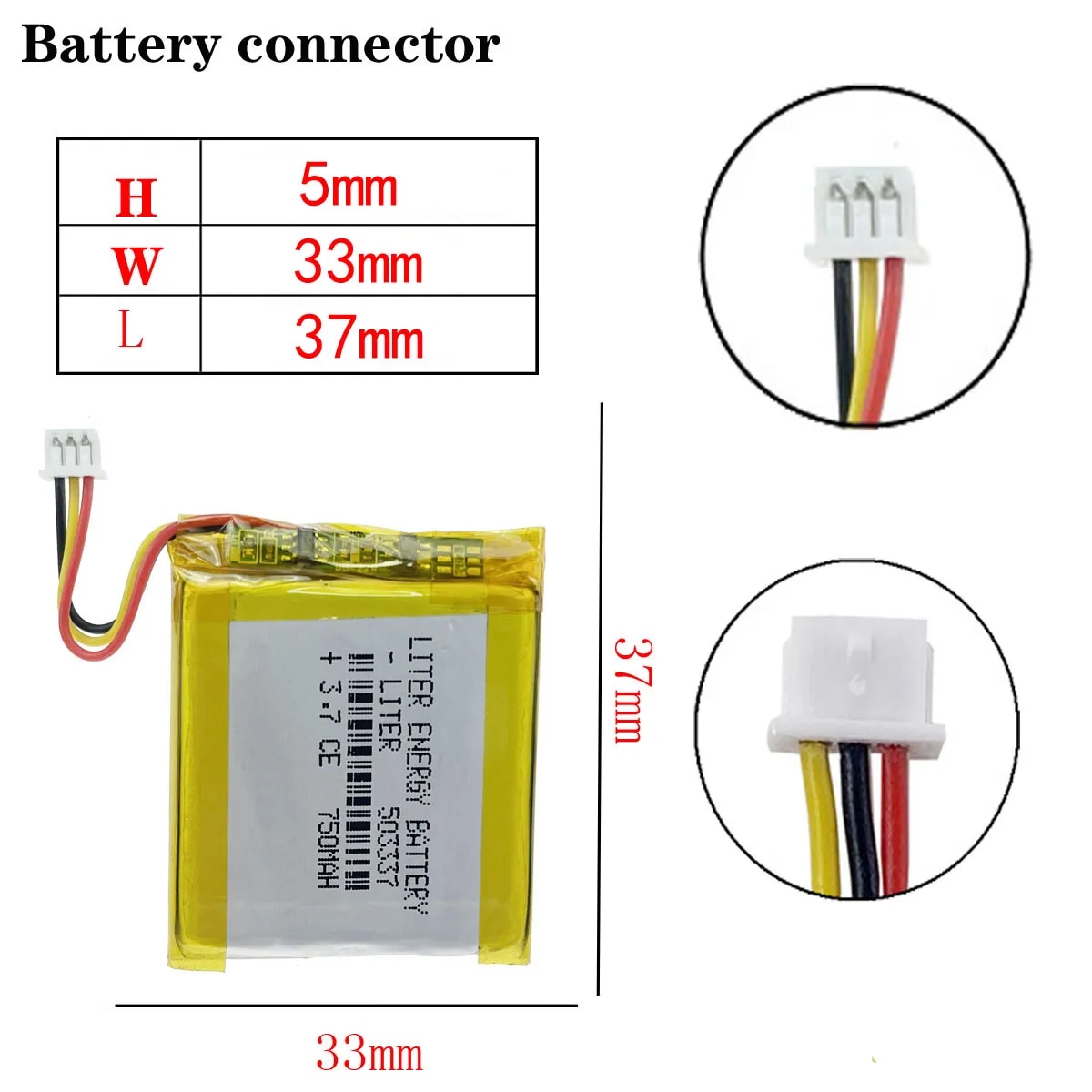 Baby Monitor 3.7V 750mAh 503337 Polymer Lithium Battery For Mp3 Mp4 Smart Watch Speaker Angeleye Ae210 Video EU053337P. 