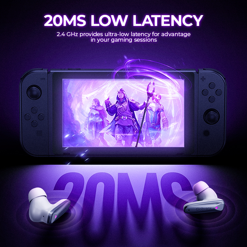 Globvanx V2 2.4G Gaming TWS Bluetooth Earphone 20MS Low Latency ENC HD Mic IPX5 True Wireless Earbuds Gamer PC PS5 Switch Quest. 