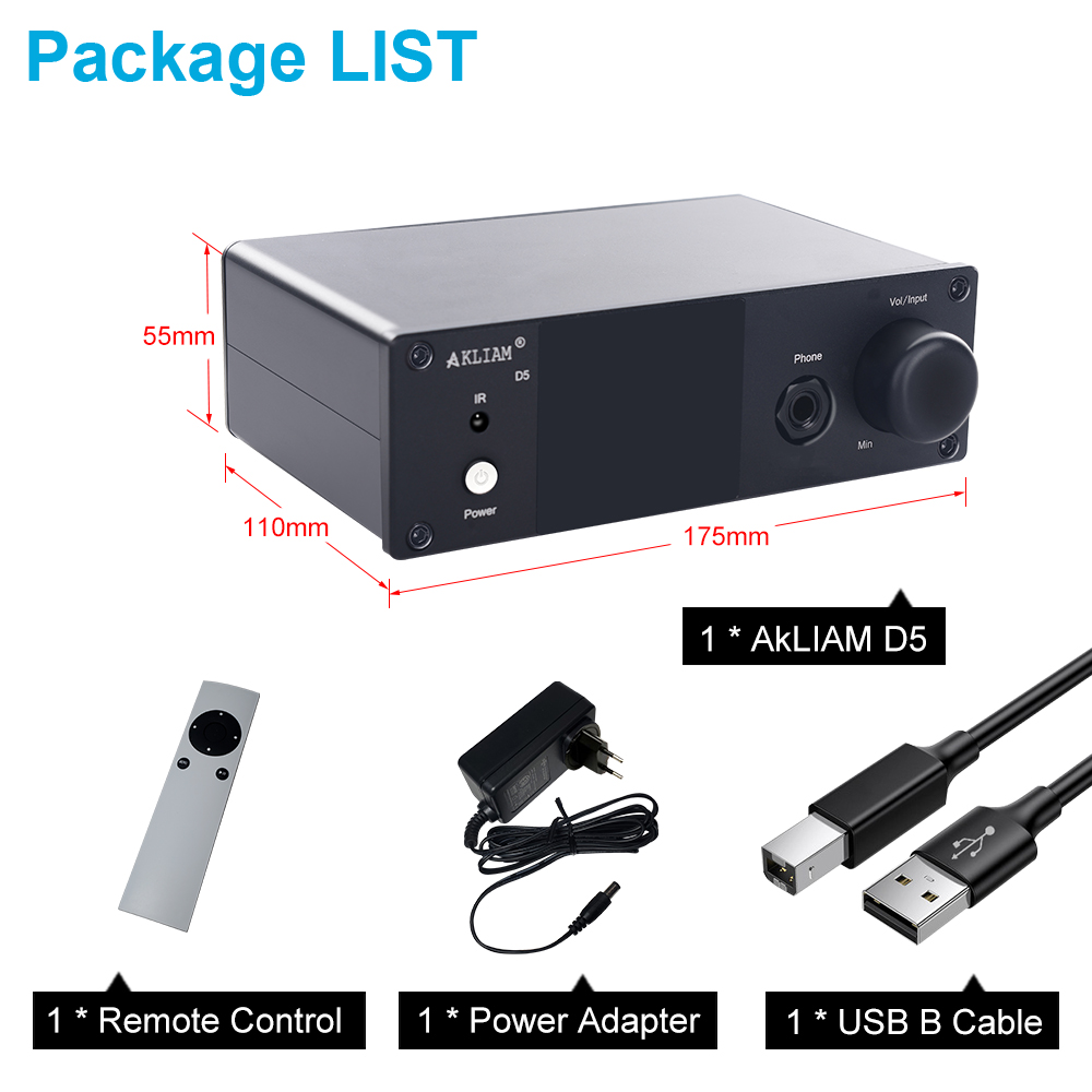 AkLIAM D5 Dual ES9038Q2M DAC Hifi Audio OPA1604 Bluetooth Dac with QCC5125 LDAC APTX XMOS USB Card 6.35mm Headphone Amplifier. 