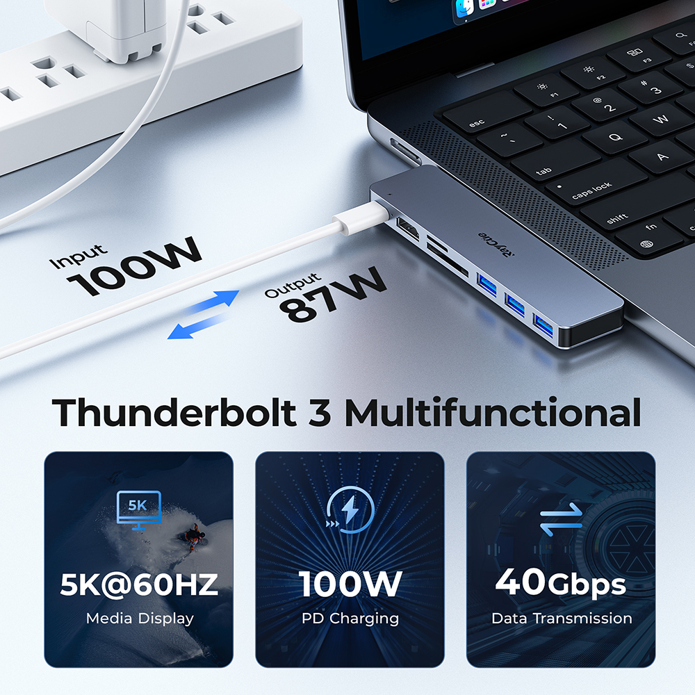 RayCue USB-C Hub for MacBook Pro Air 7-in-2 USB Docking Station Thunderbolt Dock 4K HDMI-compatible Adapter for M1 M2 Laptop. 