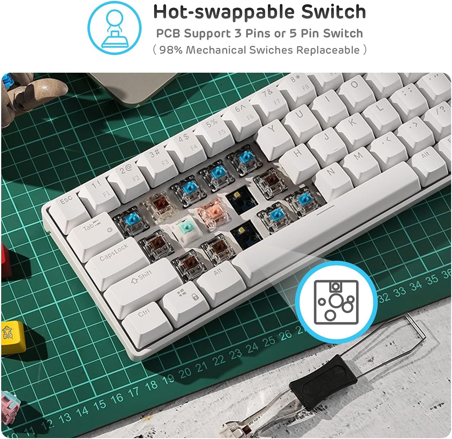 RK ROYAL KLUDGE RK61 Wireless 60% Mechanical Gaming Keyboard, Ultra-Compact 60 Keys Bluetooth Mechanical Keyboard. 