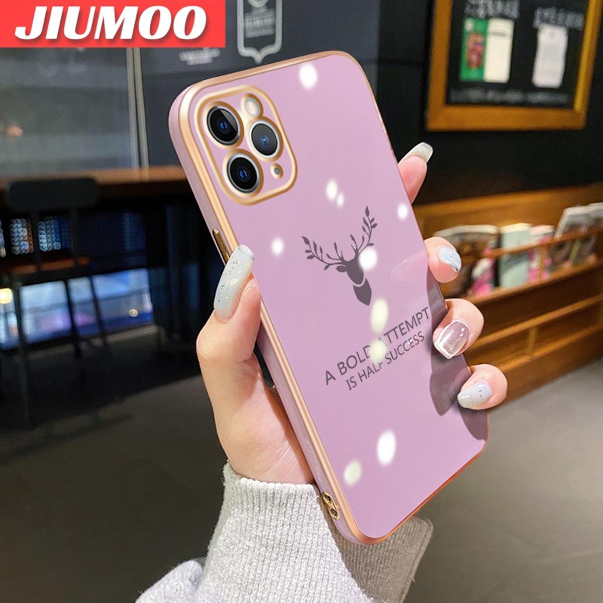 JIUMOO For IPhone 11 Pro Case Fashion Tide Simple Deer Side Luxury Plating Phone Case Pattern Silicone Cassing Full Cover Camera Protect Cases Shockproof Softcase
