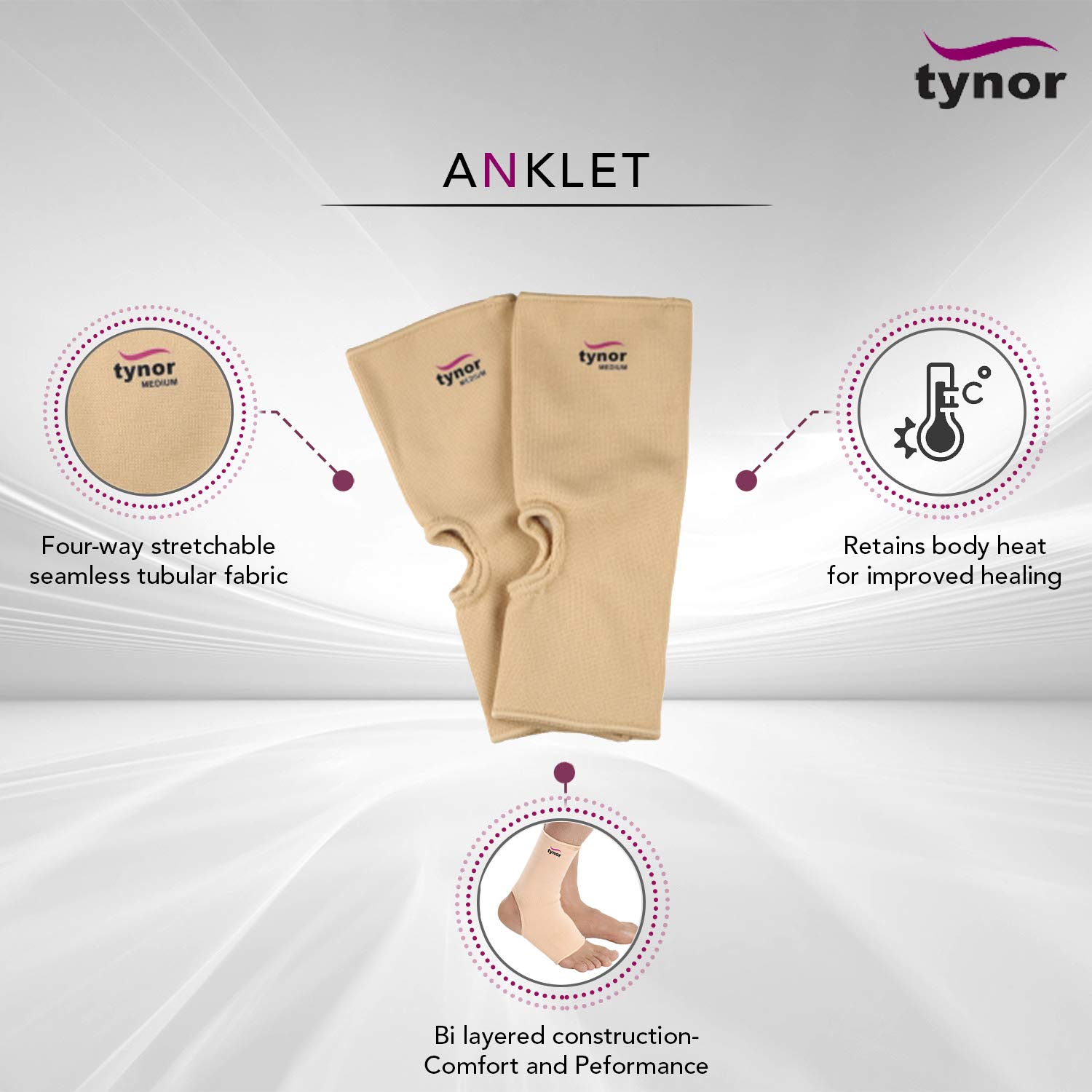 Tynor Anklet (Compression,Support, Pain Relief)-Small, Medium, Large/ Tynor Anklet Cheville Tobillera. 