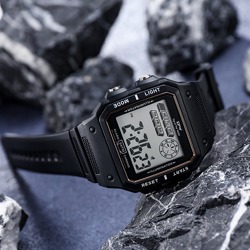 Shock Resistant Digital Watch - 3ATM Water Resistant Rectangular Dial. 