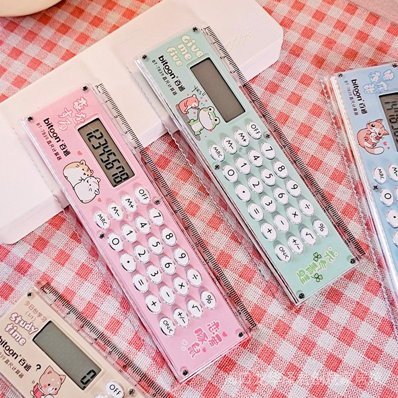Korean Personality Creative Small Cute Scientific Roller Calculator 15cm School Supplies Mini ruler with calculator. 