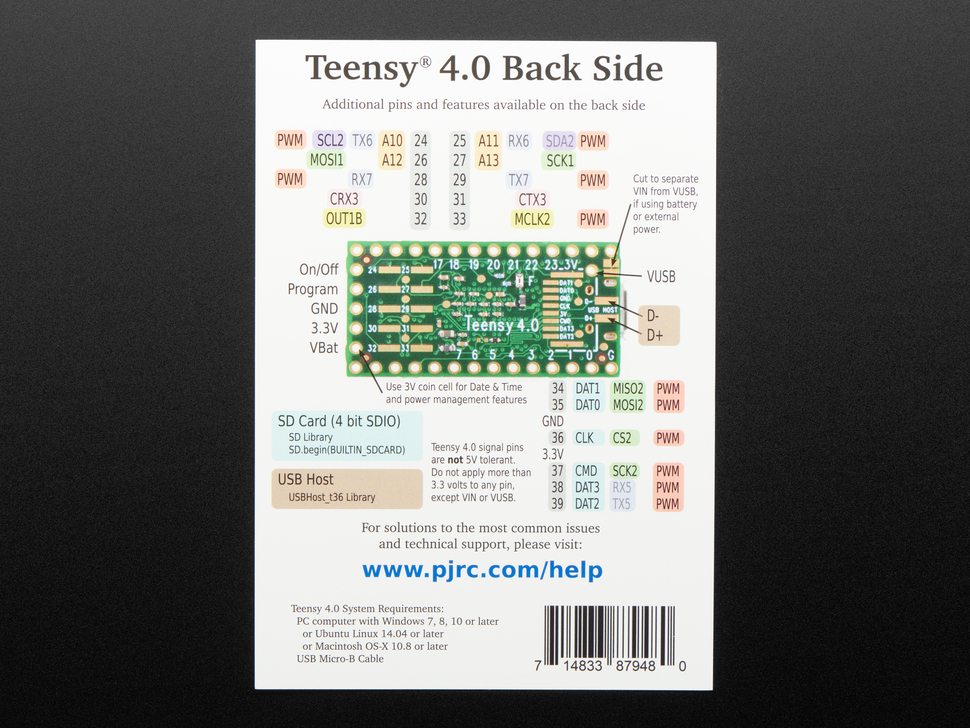PJRC Teensy 4.0 USB Development Board. 