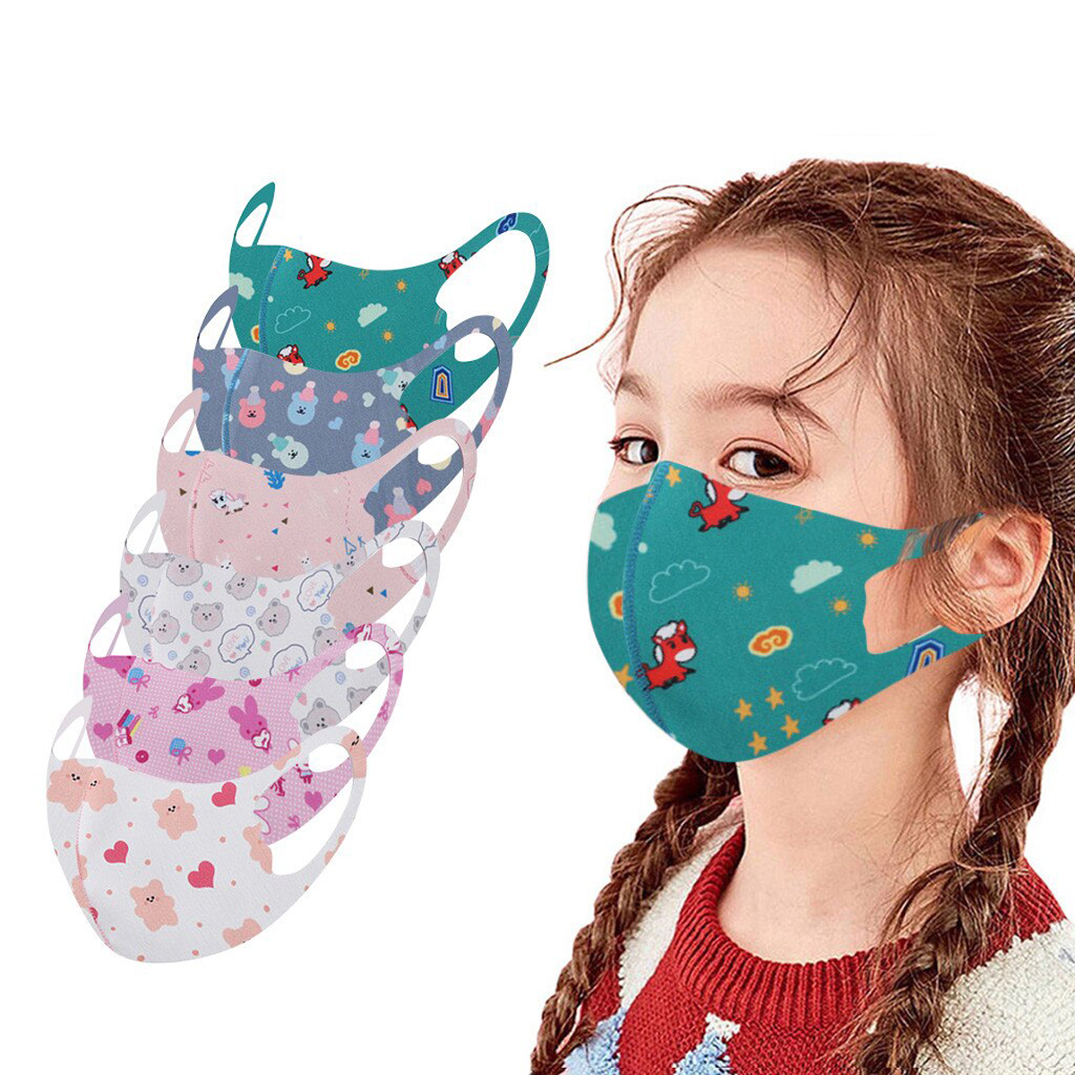 【happy one】Mondmasker Wasbaar Mondkapje 6pcs Children Washable Lovely Cover Baseball Caps