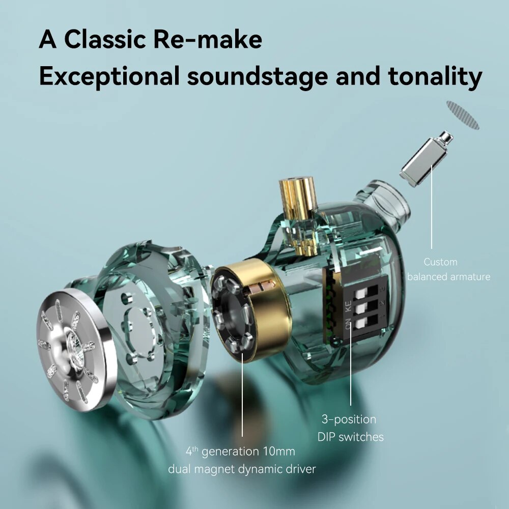 TRN ST1 PRO In-Ear Earphone 1DD 1BA Hybrid Driver Wired with Tuning Switch Headphone Cancelling HIFI Earbuds Bass Headset. 