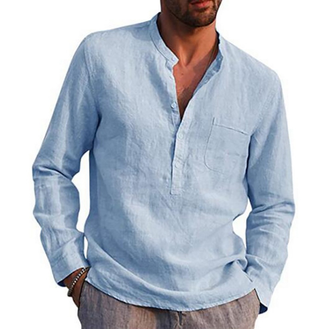 Dihope Men Shirts 2021 Spring Fashion Men's Long Sleeve V-neck Casual Beach Shirt Men's Clothing Large Size Chemise Homme. 