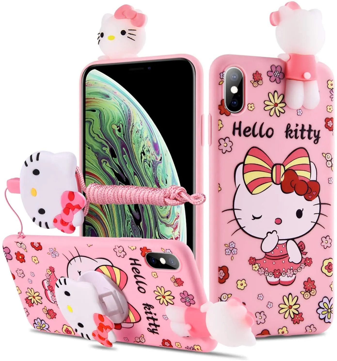 【Pioneer Gong】Hello Kitty For Samsung Galaxy A10s A20s A30 A50 A70 A12 A11 A71 A51 A52 A22 A02s A32 A72 A13 A53 A03s A14 Case With Holder Rope. 