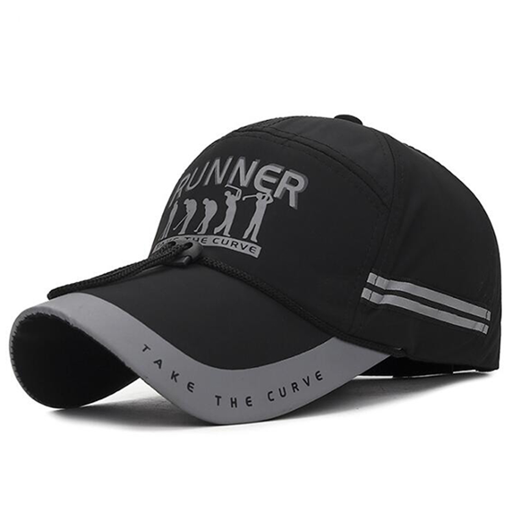 (NEW) Men Baseball Cap Sunscreen Wind-proof Rope Fast Dry Letter Reflective Strip Outdoor Casual Hat