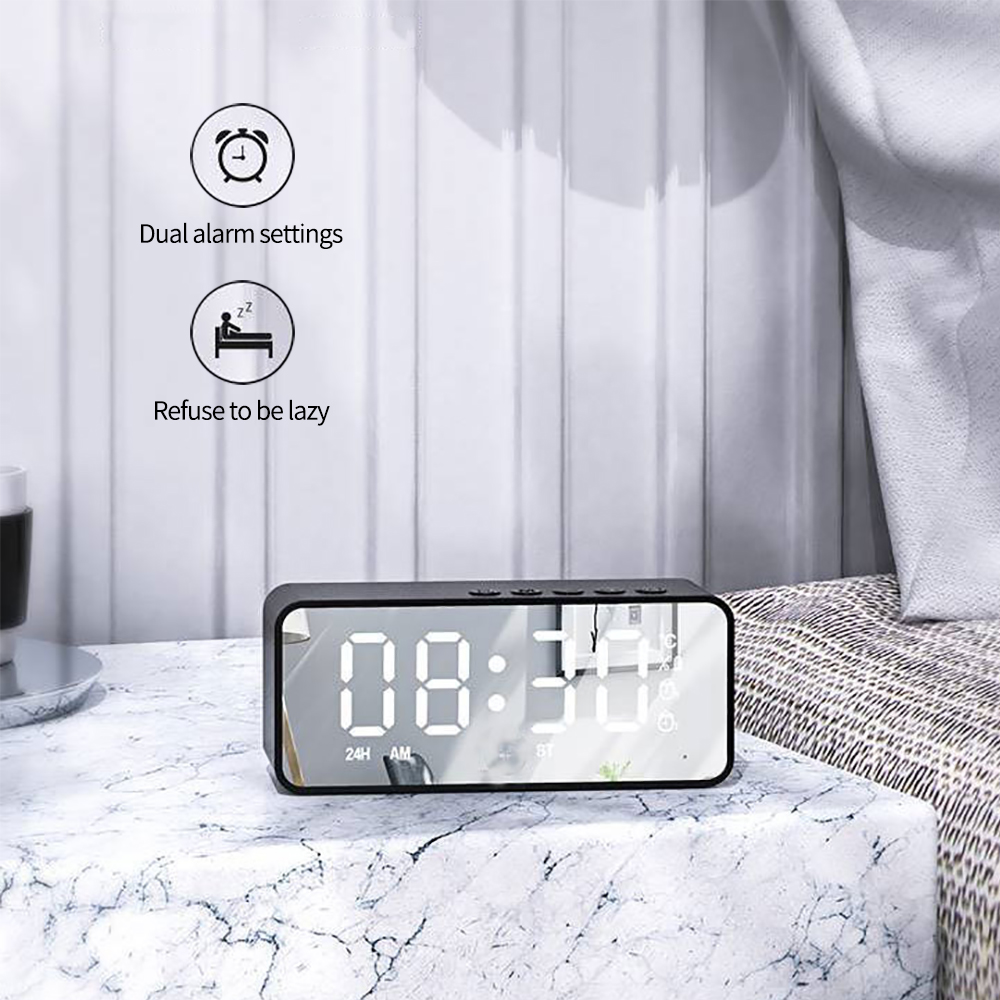 LED Mirror Digital Alarm Clock Wireless Bluetooth-compait Speaker MP3 FM Radio Clock Electronic Desktop Clocks USB Wake Up Clock. 