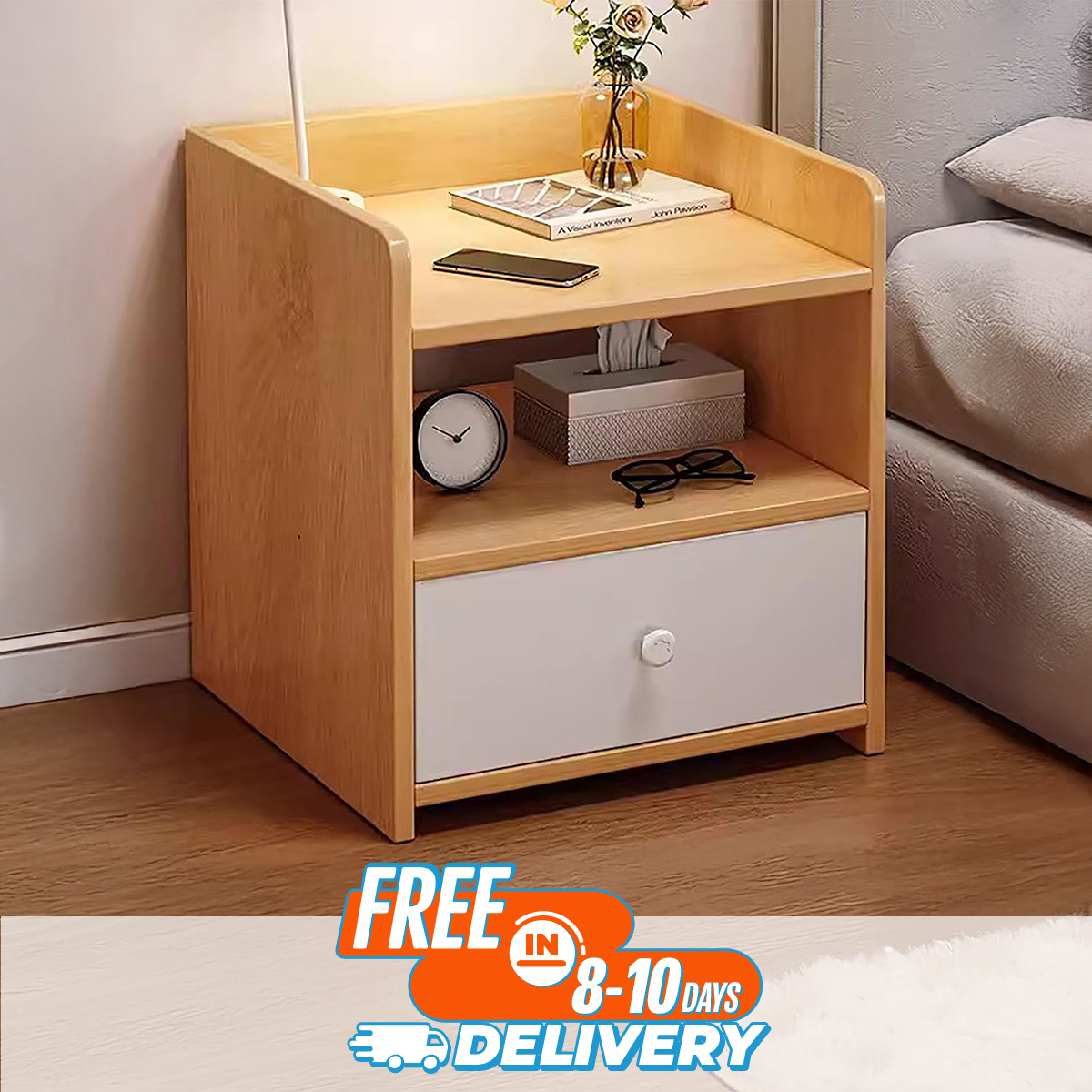 Night Stand, Side Tables Living Room Bedside Furniture with 1 Locker Drawer Side Table for Bedroom Design by Nahid Furniture 18x14x12"