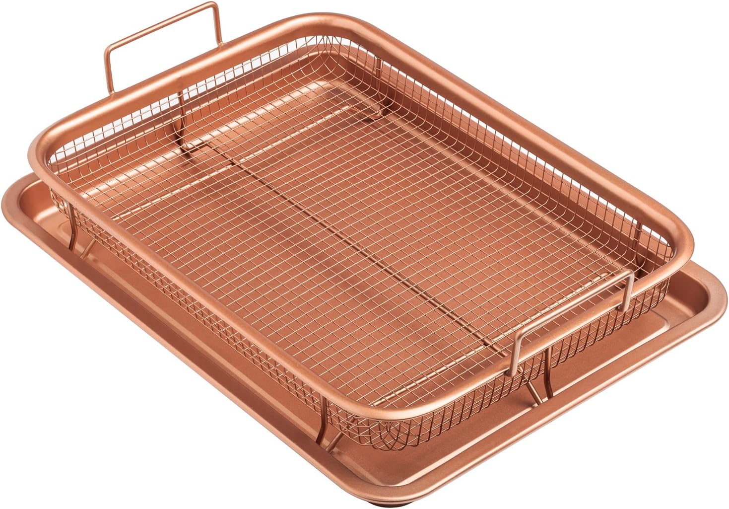 Copper Crisper Non-Stick Oven Baking Tray with Crisping Basket, 2 Piece Set. 