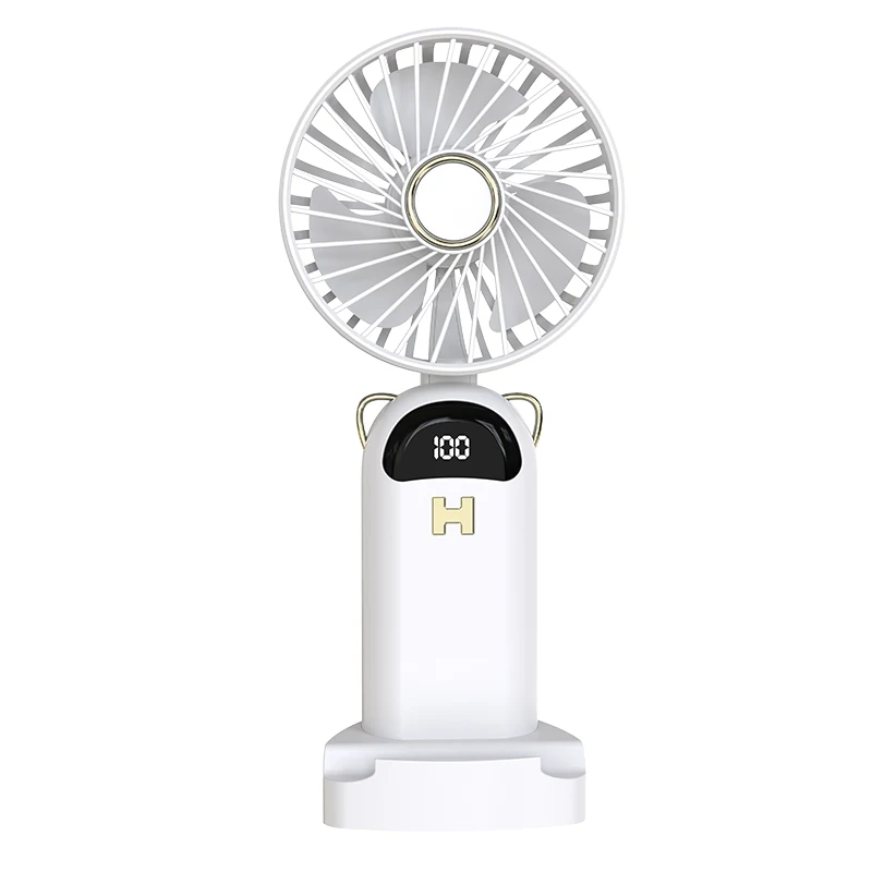Handheld Mini Fan Foldable Portable Neck Hanging Fans 5 Speed USB Rechargeable Fan with Phone Stand and LED Digital Display Screen-Gadget Biz. 