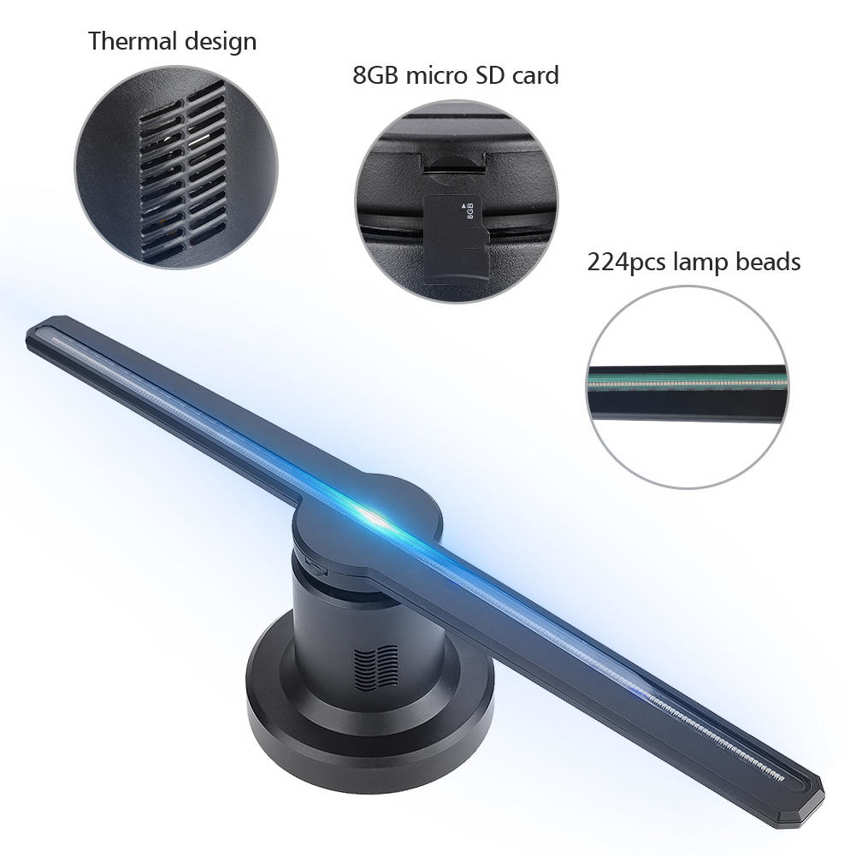 LED 3D Holographic Projector Hologram Player Advisement Display Fan Lamp+SD Card