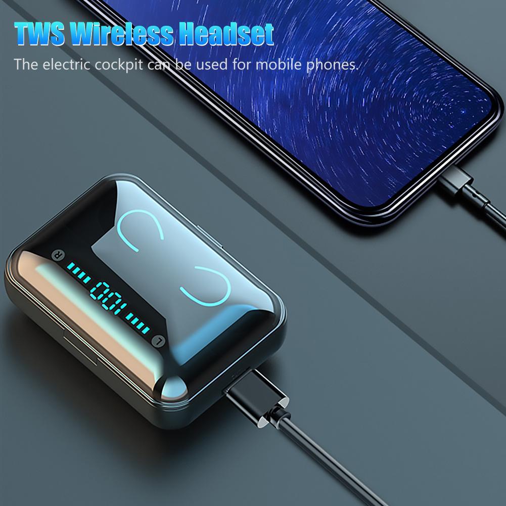 F9-5 TWS Bluetooth 5.0 U-Type Earphones with Digital Display Charging Case. 