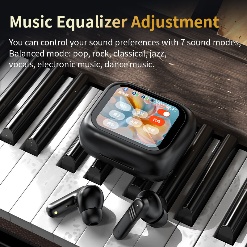 Touch screen Wireless Earbuds-ANC ENC-Long Battery Life-Bluetooth 5.4-AAC acoustic cavity bass-LEC full-color touchscreen-Incoming call alerts-Low latency. 
