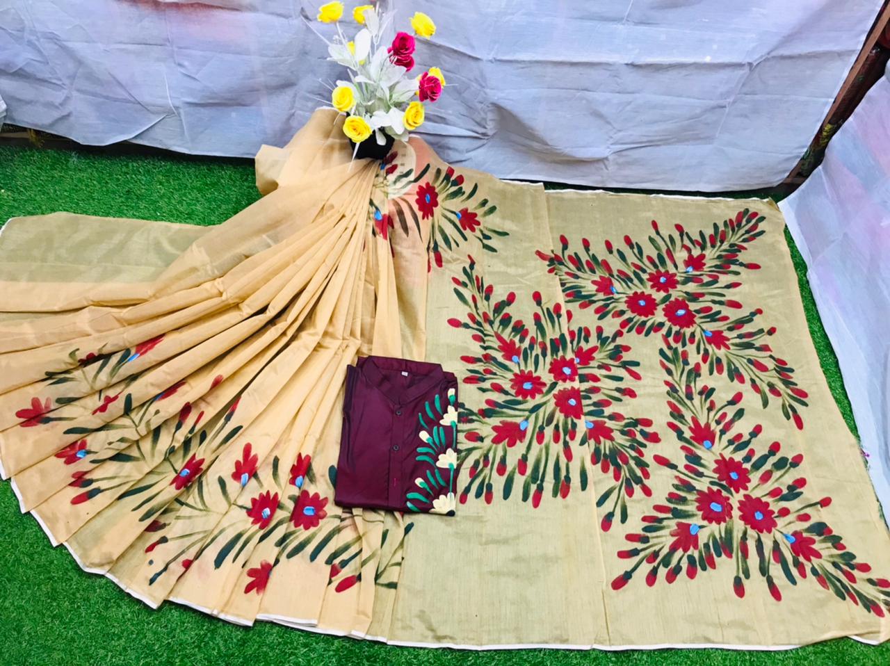Stylesh & fashionable best Hand Print Half Silk couple Saree and panjabi for man and women