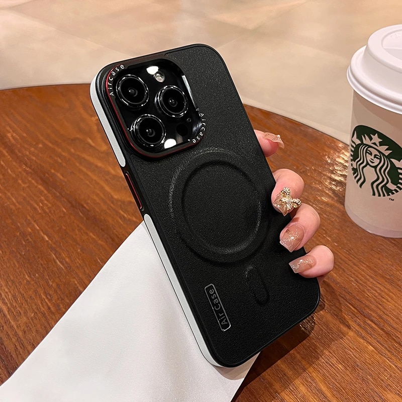 Luxury Matte Leather Magnetic For Magsafe Phone Case For iPhone 15 Pro Max 14 13 12 Wireless Charging Shockproof Bumper Cover