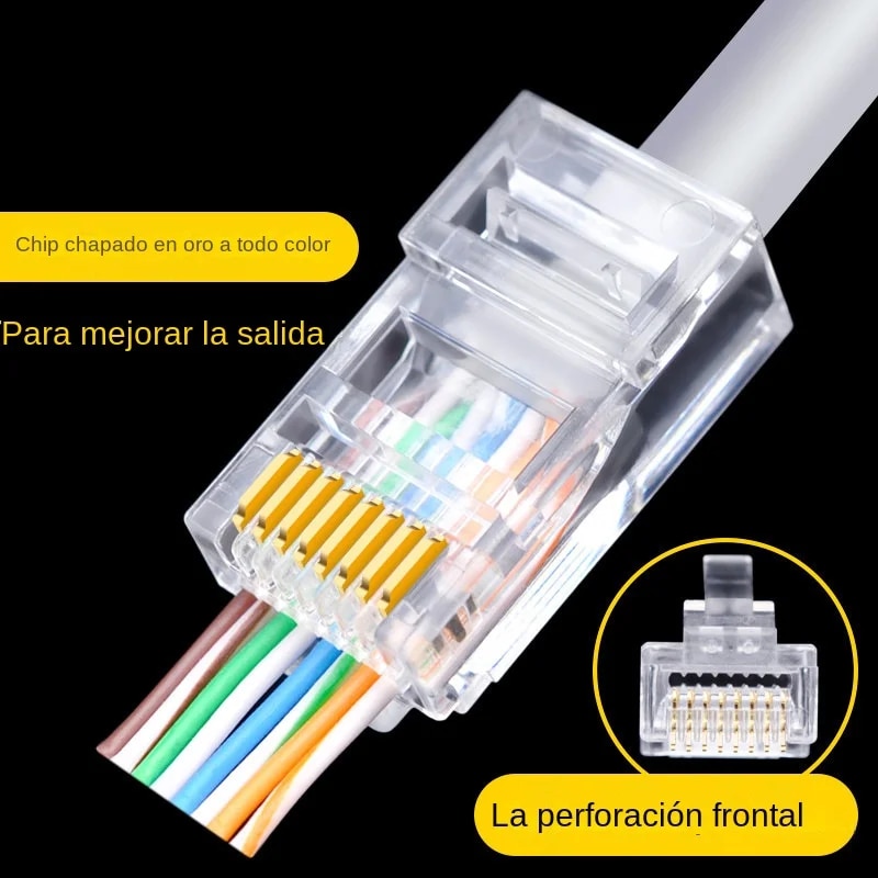 100PCs RJ45 Connector Cat6 Connector Network Unshielded RJ45 Perforated Crystal Head Network Cable. 