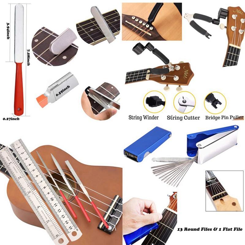 Guitar Tool Kit Repairing Maintenance Tools String Organizer String Action Ruler Gauge Measuring Tool Hex Wrench Set Files Fingerboard Guitar Fret Rocker Leveling. 