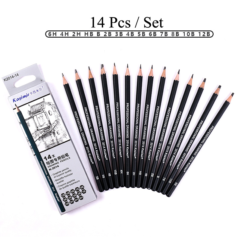 Kasimir 14Pcs Sketch Drawing Pencils Set - 12B 10B 8B 7B 6B 5B 4B 3B 2B 1B Hb 2H 4H 6H Pencil - Mechanical Pencil. 