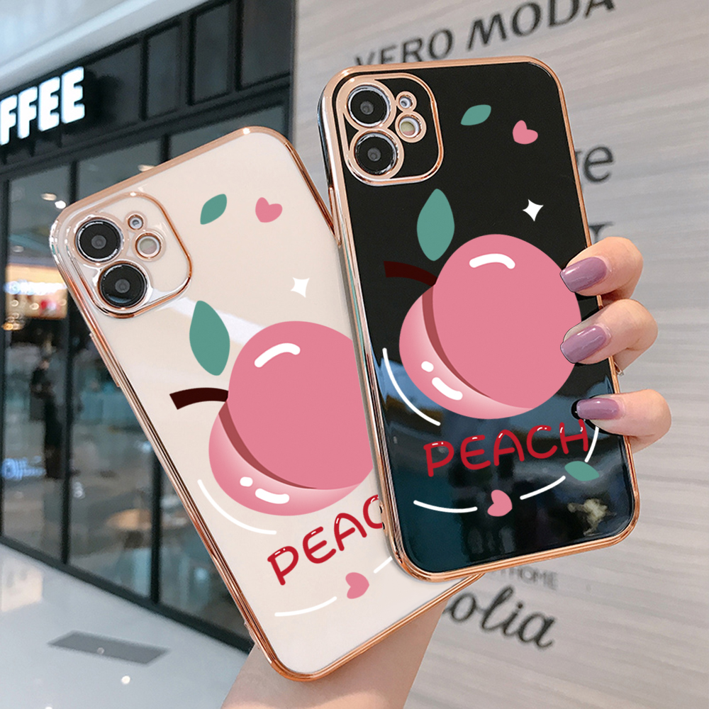 TA for Realme 2 Pro Back Cover Shiny Peach Luxury 6D Plating Case Side Pattern Soft Silicone Square Phone Case. 