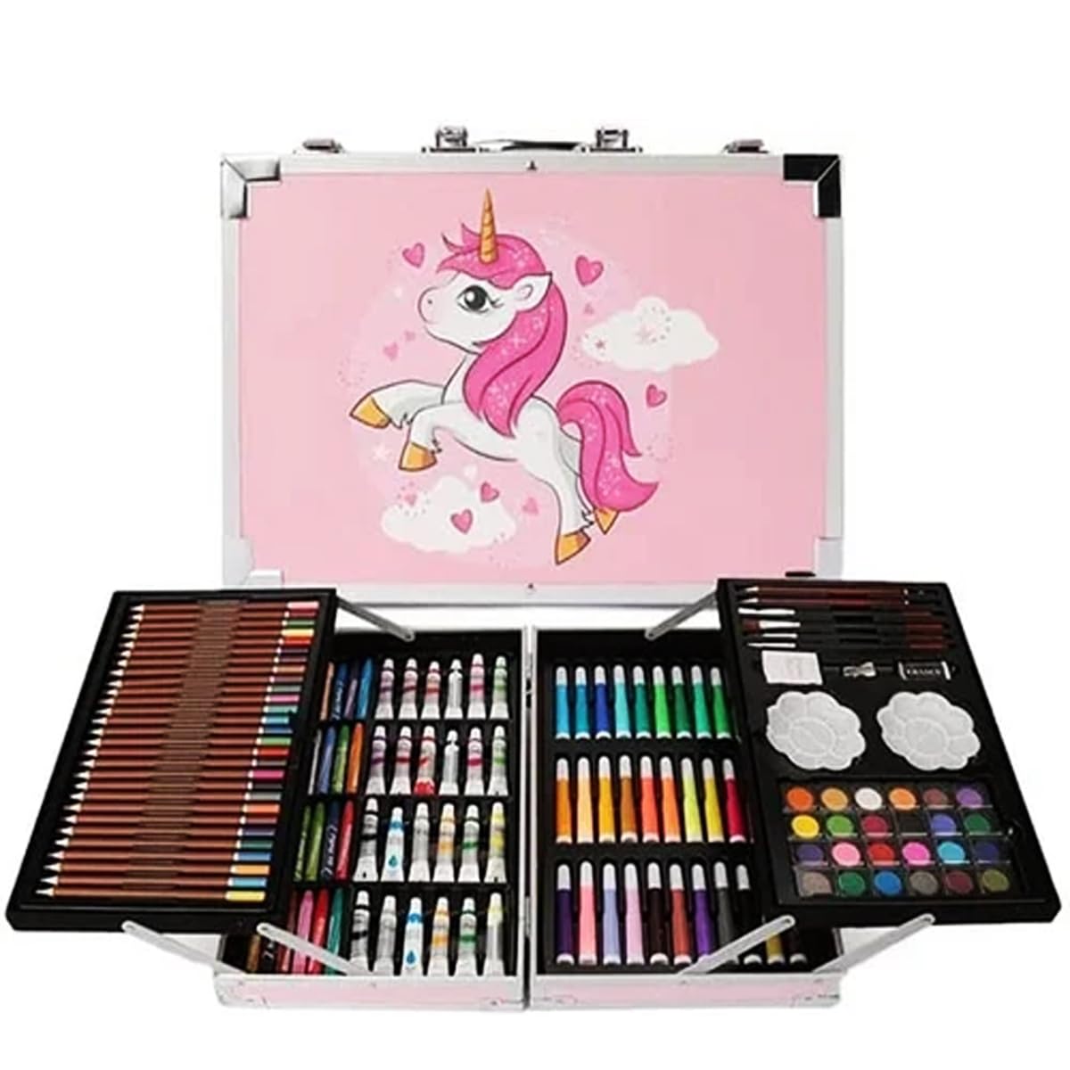 Conjoin Unicorn Colour Suitcase Set Deluxe Art Set Box with Crayons, Oil Pastels,Colored Pencil with 145 Pcs Art Coloring Kit for Professional Drawing.