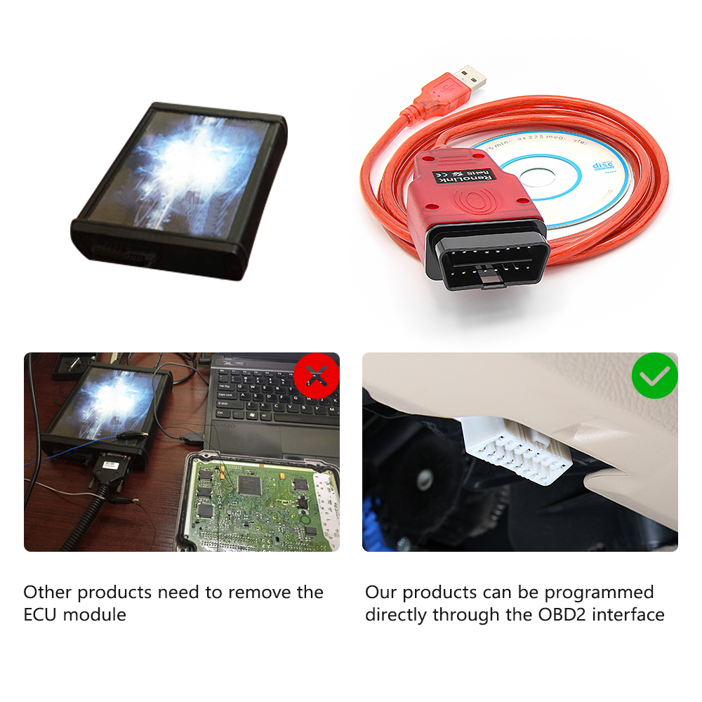 Renolink V2.10 OBD2 Diagnostic Cable Tools Airbag ECM UCH Key Code ECU Reset Programmer USB Interface for Renault. 