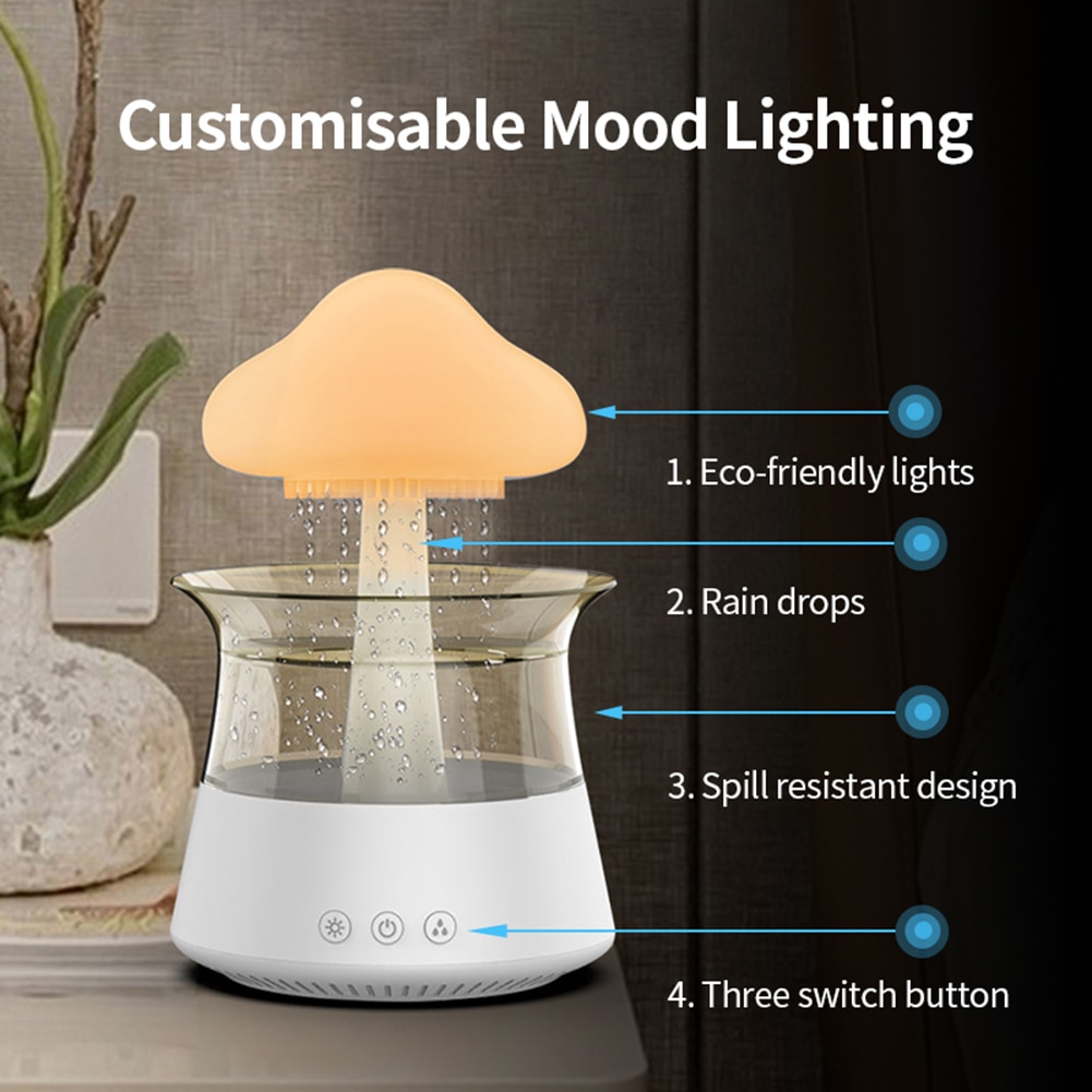 300ml/450ml Mushroom Air Humidifier Aroma Diffuser Rain Cloud Humidifier Relax Water Drops Sounds with 7 Colors LED Night Light. 