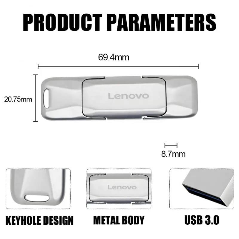 Lenovo USB 3.0 Flash Drives 2TB 1TB Mobile Memory Stick TYPE-C 2 In 1 Pen Drive 512GB 256GB 128GB High Speed Flash Disk For ps4. 