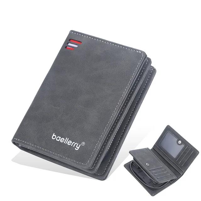New Men Short Wallet Luxury Nubuck Leather Business Card Holder Multi-Card Slot Zipper Buckle Coin Purse Fashion Vertical Wallet