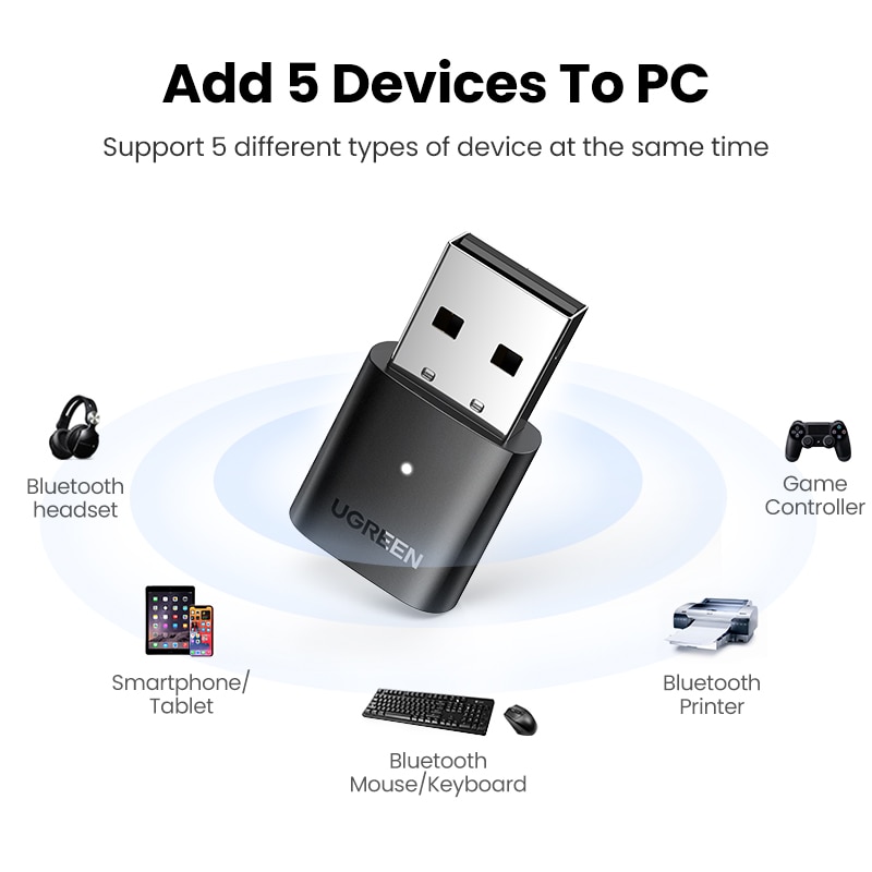UGREEN Bluetooth Adapter for PC USB Bluetooth 5.0 Receiver Dongle Wireless Computer Adapter For Mouse Keyboard Windows 11/10/8.1. 
