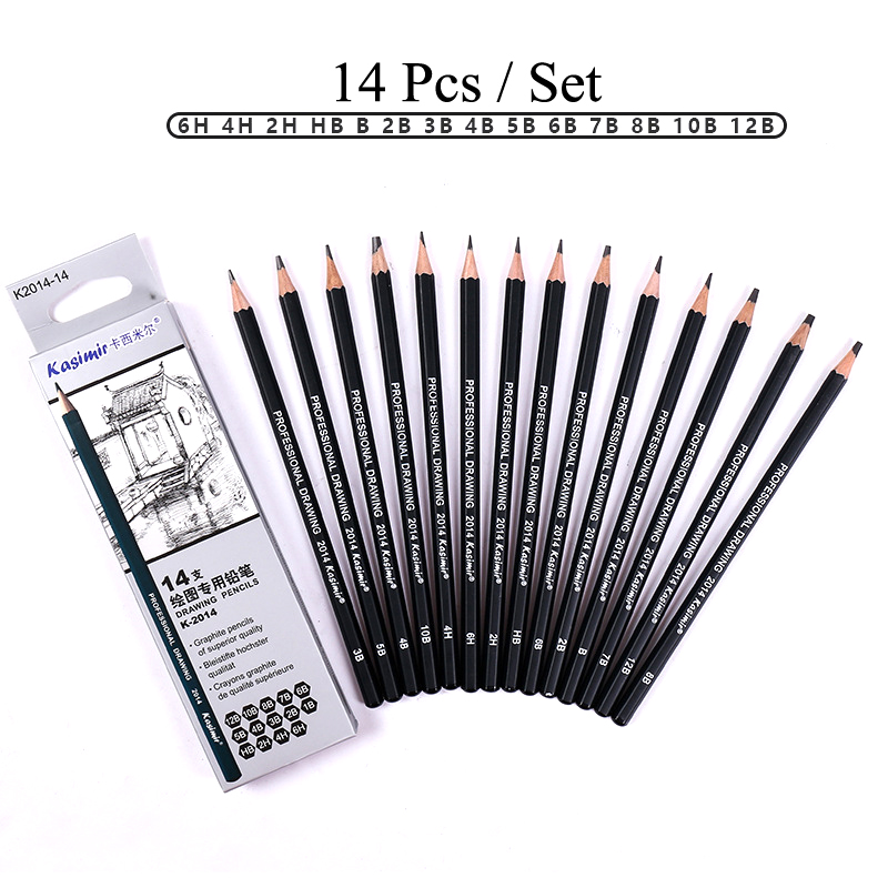 Kasimir 14pcs Sketch Drawing Pencils Set - 12B 10B 8B 7B 6B 5B 4B 3B 2B 1B HB 2H 4H 6H Pencil. 
