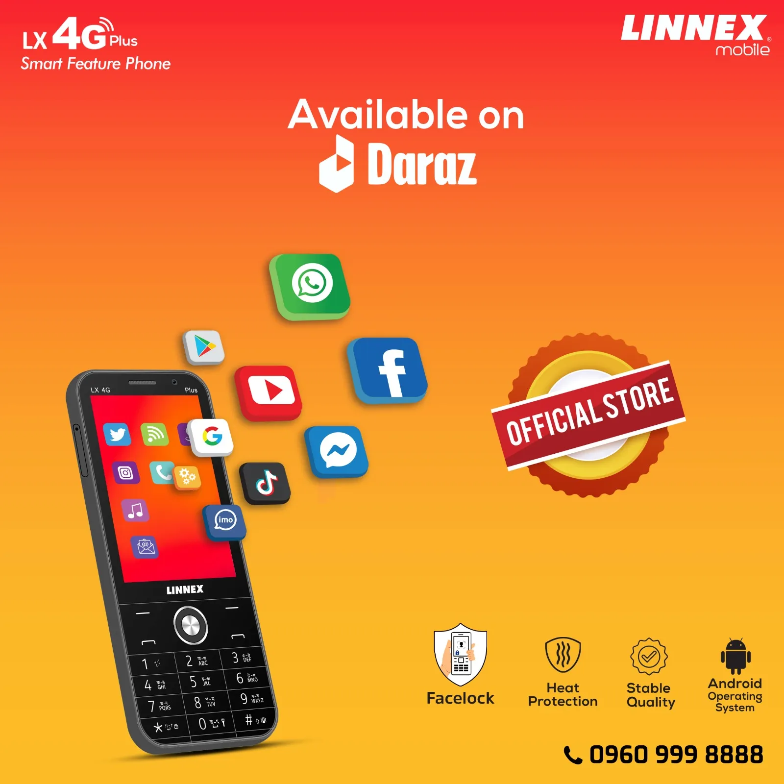 Linnex LX 4G Plus (3GB/32GB) | Android 3.5" Touch Smart Feature Phone With Face Unlock