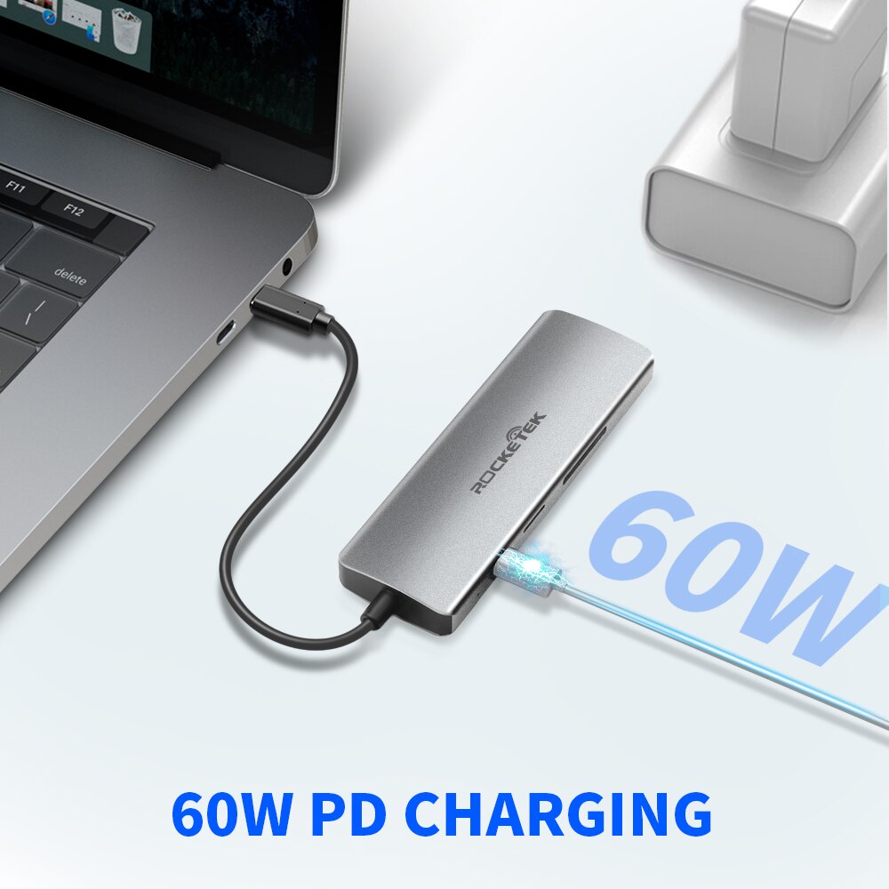 【VisioN Shop】Rocketek Type C USB HUB to 4K HDMI-compatible RJ45 Adapter Dock MacBook Pro PD 3.1 Port SD/TF Micro SD Card reader. 