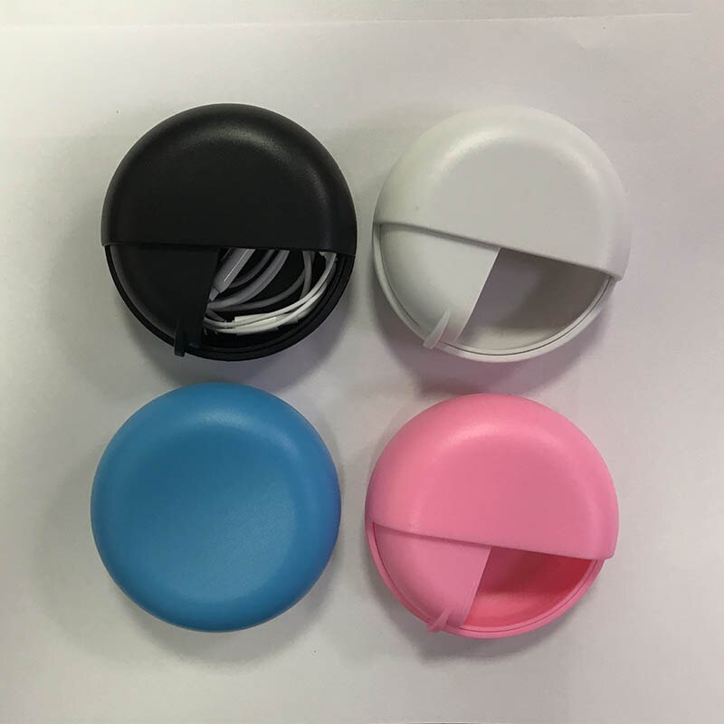 Plastic Earphone Organizer Cute Cartoon Headphone Container Rotating Cover Round Earphone Wire Box Data Line Cables Storage Case. 