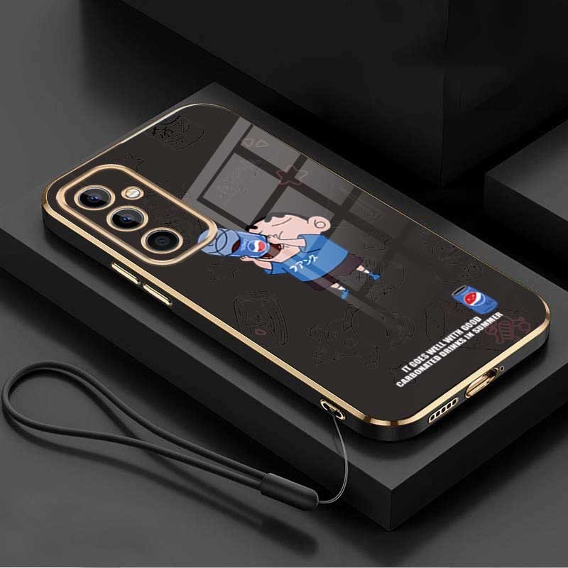 Samsung Galaxy A55 A35 A15 A25 5G A05s A05 Crayon Shin-chan Soft Phone Case Cartoon Lovely Square Edges Plating Cover. 
