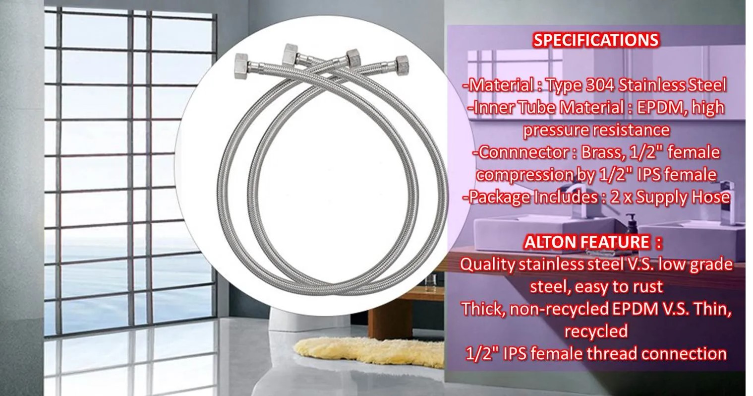 Geyser Pipe, Hose pipe  QuickFlex Water Heater Connector, Water Heater Connector, Push-To-Connect, Copper, PEX, CPVC Corrugated SS Hose,24/36-inch, 304 Grade Stainless Steel Connection Pipe, (2 Pec. Set). 