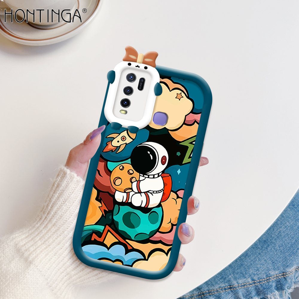 Hontinga for Vivo Y50 Y30 Y30i Back Cover Cartoon Astronaut Phone Case Monster Lens Camera Protection TPU Cover