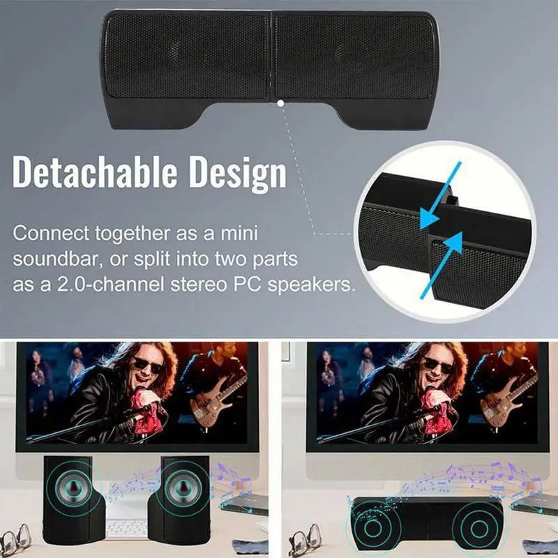 Computer Speakers External Clip On Computer Speakers USB Powered Wired Multimedia Mini Soundbar For PC Computer Laptop Speakers. 