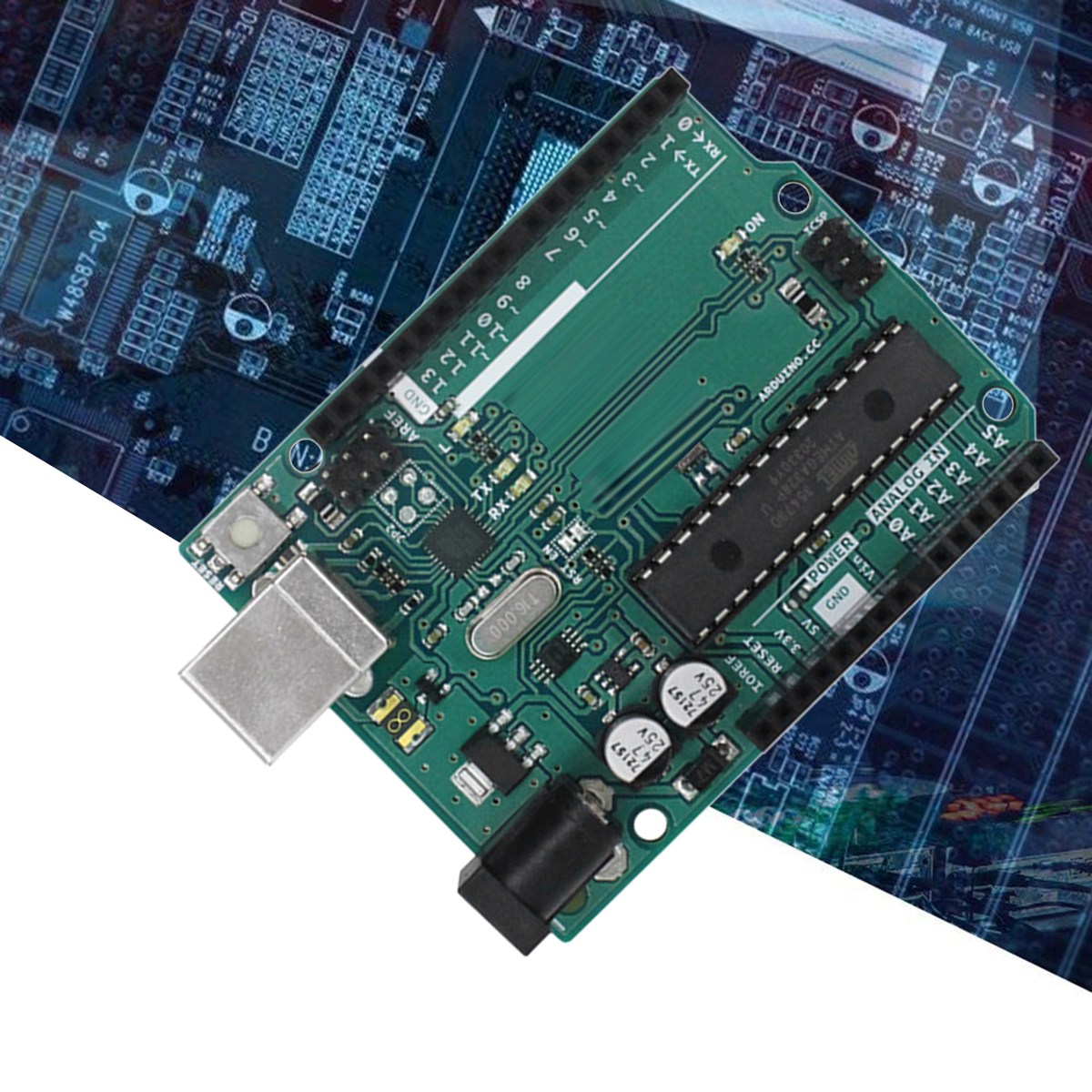 For Arduino UNO R3 Atmega328P 32KB 7-9V Arduino MCU C Language Programming Learning Development Board Green +Metal with Data Cable. 